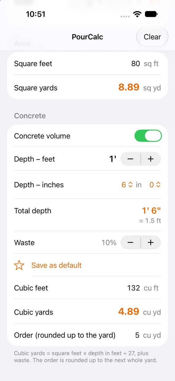 PourCalc: footing depth