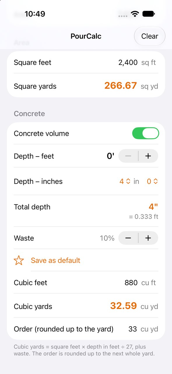 PourCalc: order